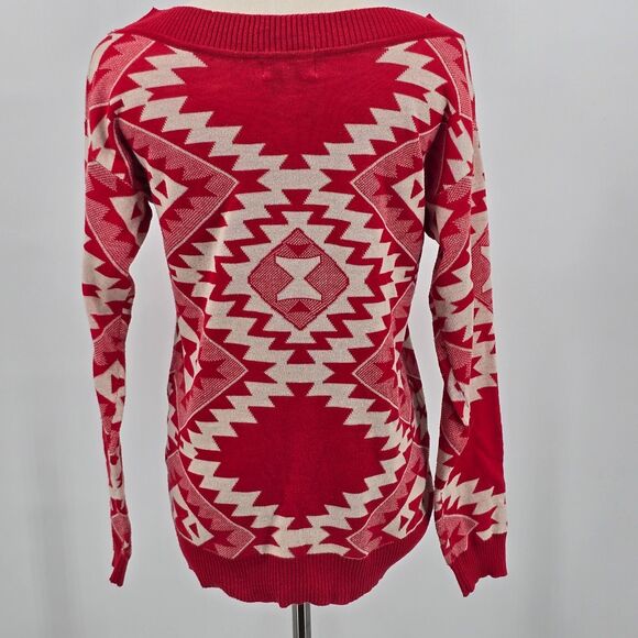 Compania Fantastica Knit Sweater Women's S/M Orange and Cream Southwest Native - Picture 3 of 6